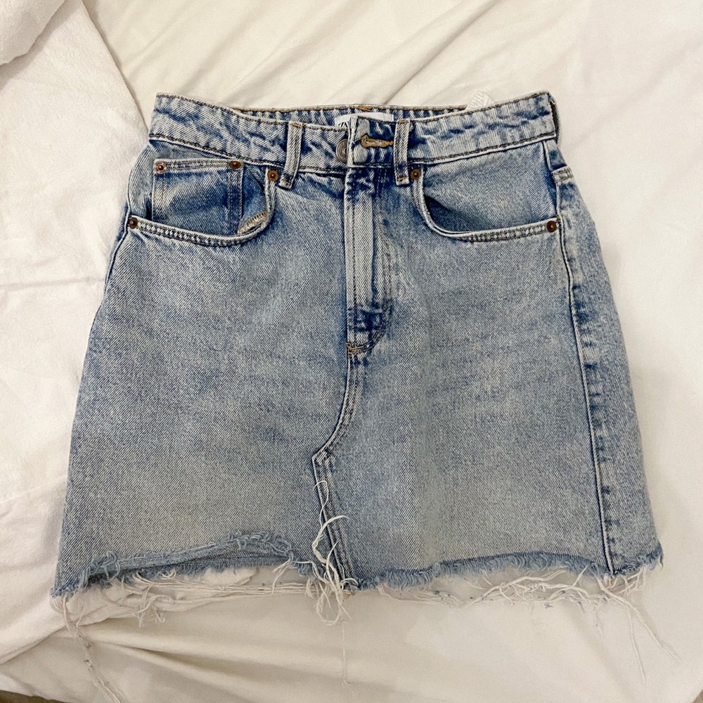 Denim distressed skirt